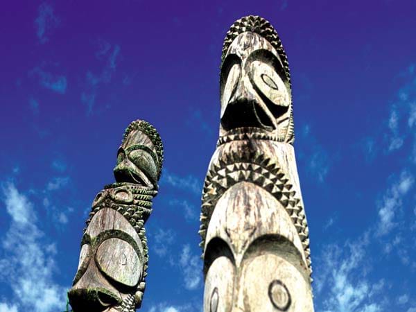 Totem poles in Lamen Bay