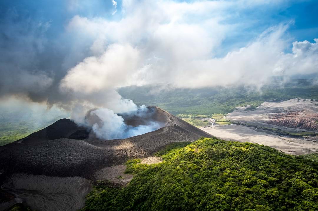 an overhead view of Mount Yasur volcano